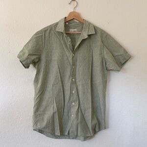 Trumaker Custom Linen Blend Button Up Shirt in Green See Measurements